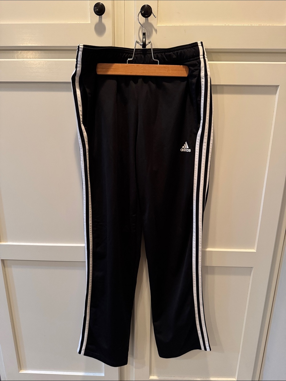 adidas Black Track Pants with White Three-Stripe Sides